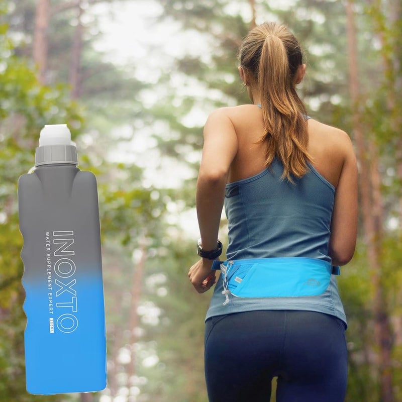 INOXTO Slim Running Belt Fanny Pack for Women and Men Sports Waist Bag Pack with 300ml Water Bottle for Running Walking Cycling Hiking Reflective Running Pouch Belt for All Phones (Black) (Blue) - Image 5